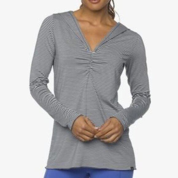 Prana Perry Striped Pullover Hoodie Black and white Size Small - Picture 2 of 9